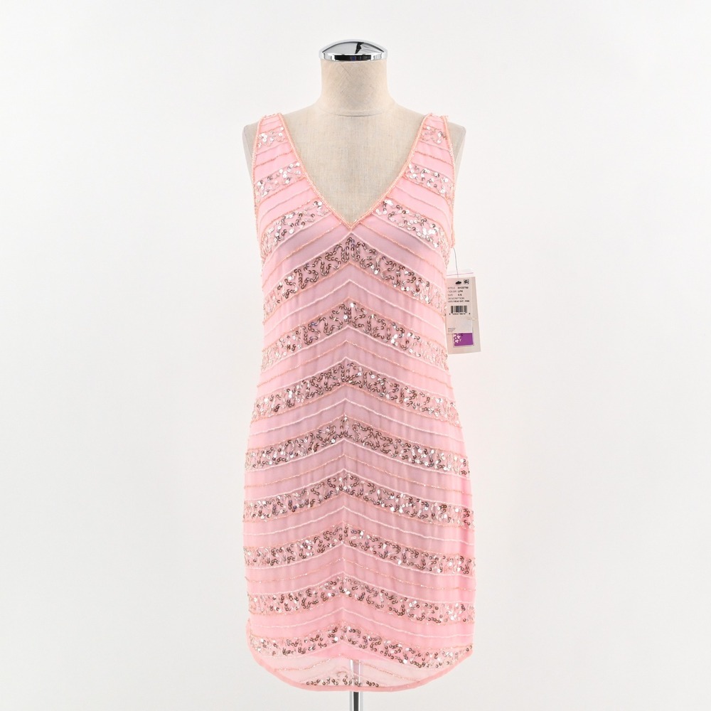 Hailey Logan Adrianna Papell Beaded Dress Size 6 Pink Sequin Sleeveless Party‎